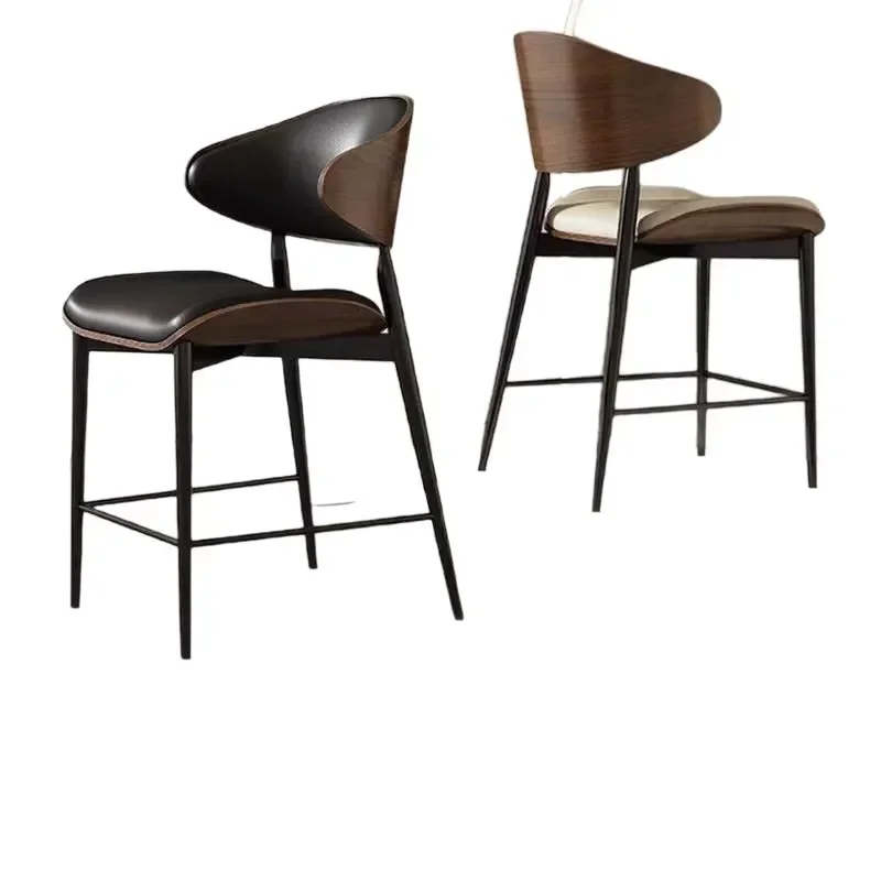 FY Industrial Modern Adjustable Height Bar Stools Leather Upholstered Curved Backrest Iron Frame Kitchen Counter Chairs