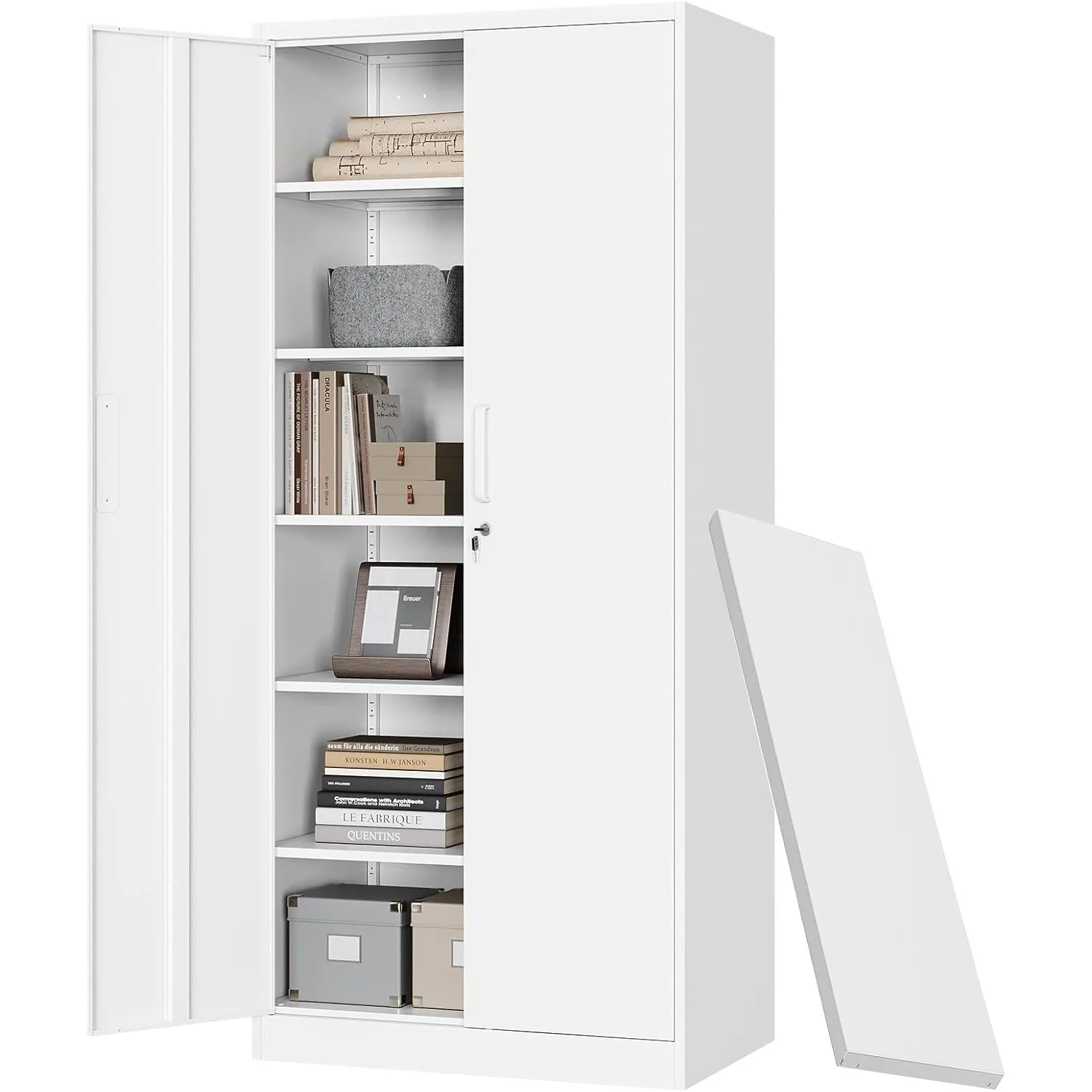 Metal Storage Cabinet w/Lock Door Adjustable Shelf,72