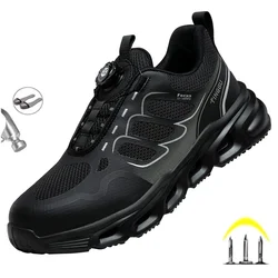 New Fashion 2024 Rotating Button Men Safety Work Sneakers Indestructible Steel Toe Shoes Puncture-Proof Protective Male Boots