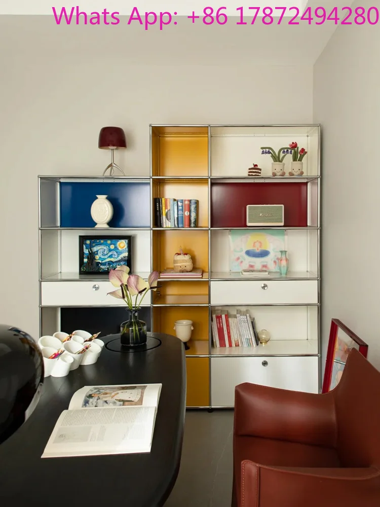 Metal Corner Bookcase: Industrial Style, Adjustable Shelves & Multi-Tier Display Storage
