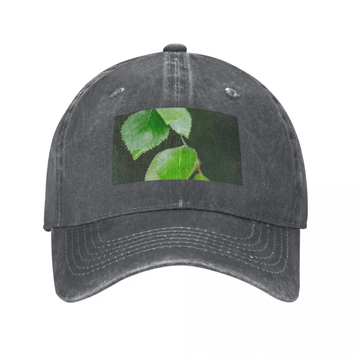 green birch leaves with drops of water after rain closeup Baseball Cap Hat Man For The Sun Horse Hat Caps Male Women's