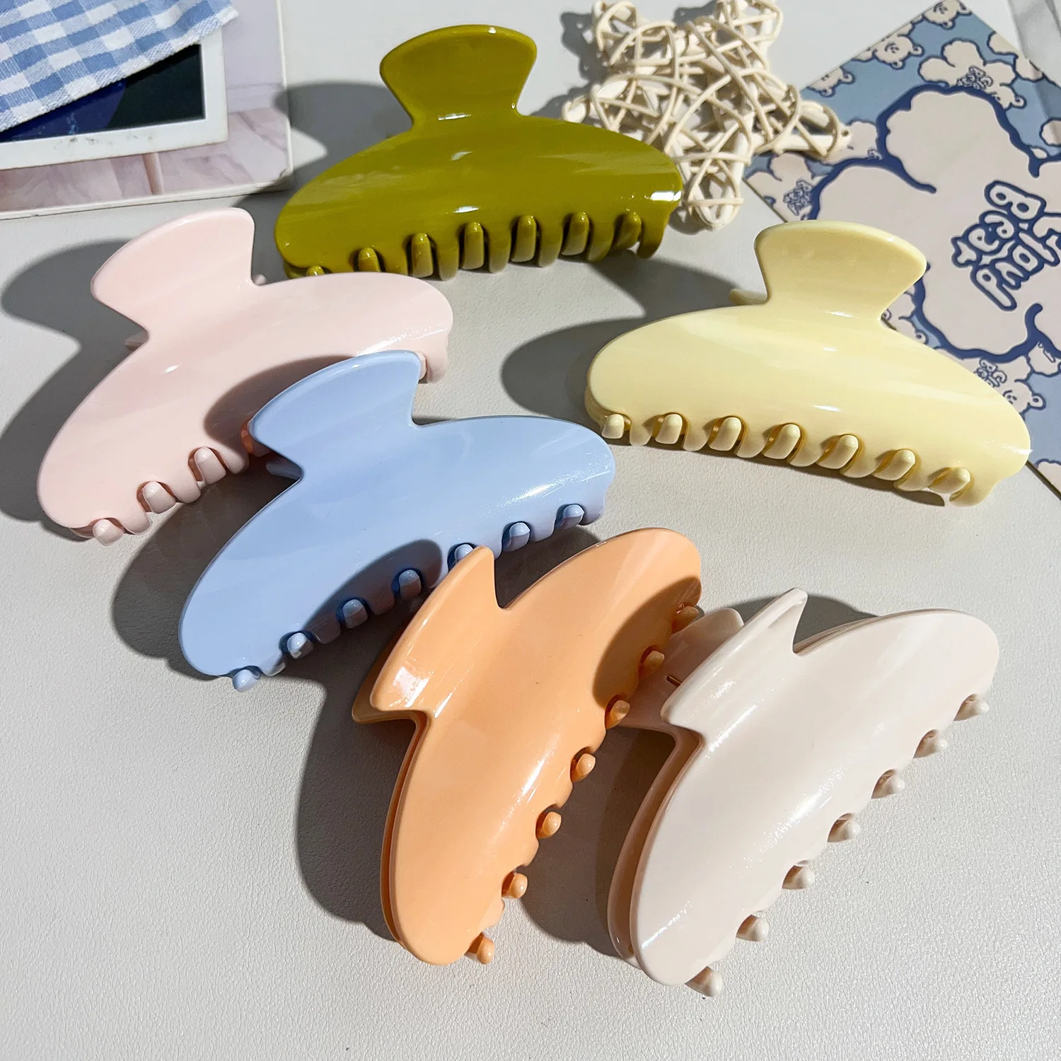Solid Hair Claw Clip UV Printed Shiny Half Round Hair Claws for Women PC Material Hair Accessories Pinzas Para