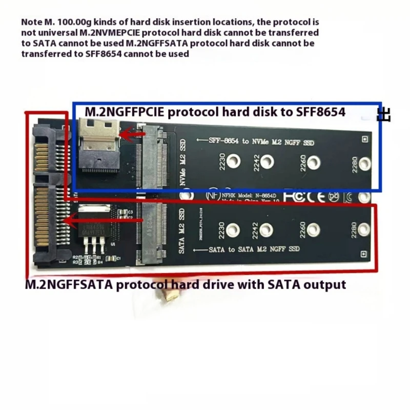 2 in 1 Adattatore Desktop PCIE M.2 NVME Adattatore Scheda a SFF-8654 Porta Dati Transfer PCIE NVME Convertitore per PC