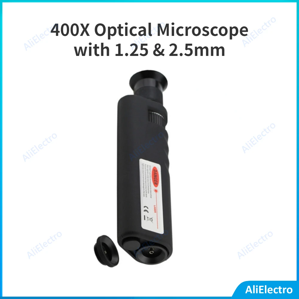 

New 400X Optical Microscope with 1.25 & 2.5mm Adapters Handheld Fiber Optic Inspection Black Color free shipping