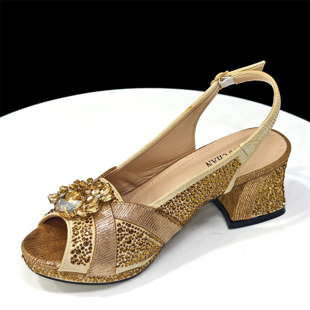 Venus Chan Elegant 2025 كعب ذهبي بمقدمة مفتوحة مع لمسات ماسية - مجموعة مضخات وحقائب إيطالية متطابقة للحفلات #4