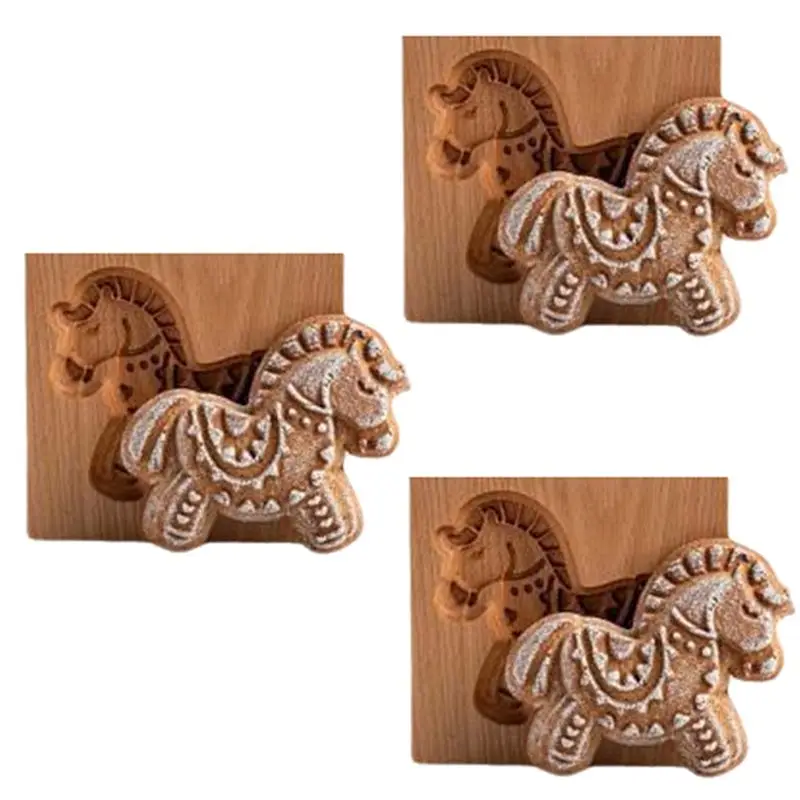 

ELEG-Wooden Cookie Mold Embossed Mold, 3D Carved Wooden Animal Cookie Mold