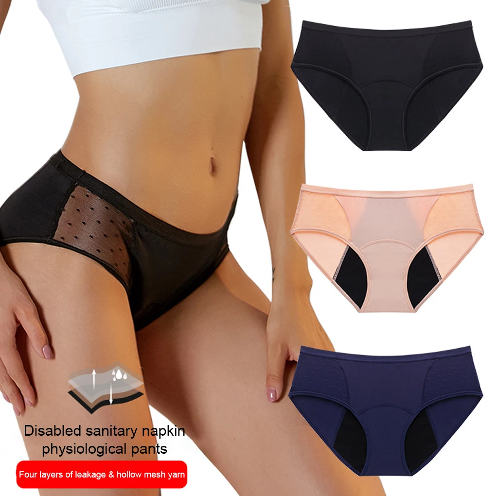 3 Pcs 4 Layer Cotton Menstrual Panties Women Leakproof Briefs Underpants Sexy Underwear Female Period Lingerie