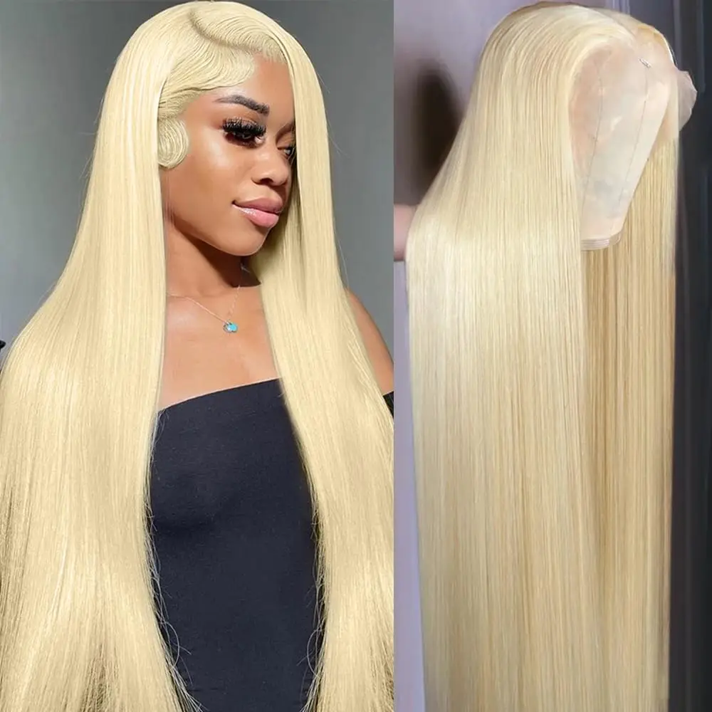 13x4 Straight 613 Blonde Human Hair Wigs 180% HD Transparent Brazilian Remy 30 34 Inch 13x6 Color Lace Frontal Wig For Women