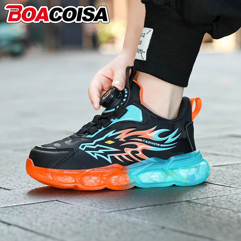 

Leather Kids Sneakers Non-slip for Boys Girls Sports Running Walking Breathable Casual Children's Shoes Fashion Dragon Pattern