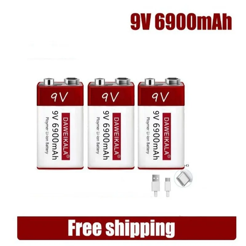 9V 6900mah lithium ion rechargeable battery type-C USB multimeter lithium microphone metal detector + cable