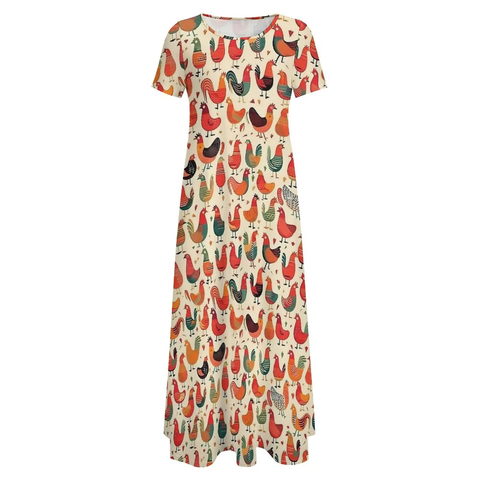 Chickens Rooster Vintage Dress  Street Style Boho Beach Long Dresses Womens Cute Maxi Dress Gift