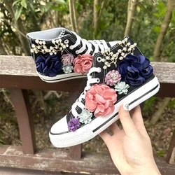 Lace Up Round Head Rubber Sole 2024 Hot Sale Shoes for Women New Women's Vulcanize Shoes Fashion Casual Floral Women Sneakers