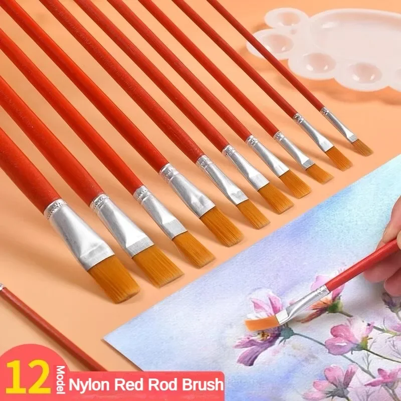 12 PCS/Set Watercolor Nylon Paint Brush For Painting Handcraft Oil Brush Painting Pen School Student Art Supplies Stationery