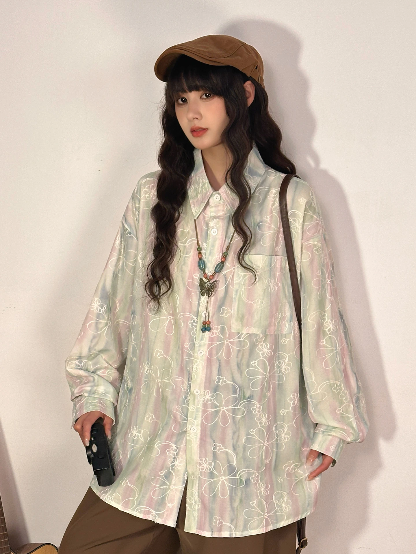 

Loose Long Sleeve Lazy Style American Retro Women's Shirt Casual Versatile Top Streetwear Polyester Fiber Regular Fit Button up