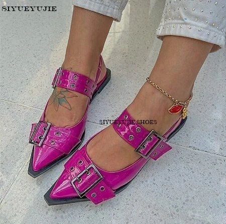 

Fashion Buckle Women Shoes Modern Sandals Casual 2024 New Spring Pointed Toe Shoes Slingbacks Footwear Ladies Flats Sandals