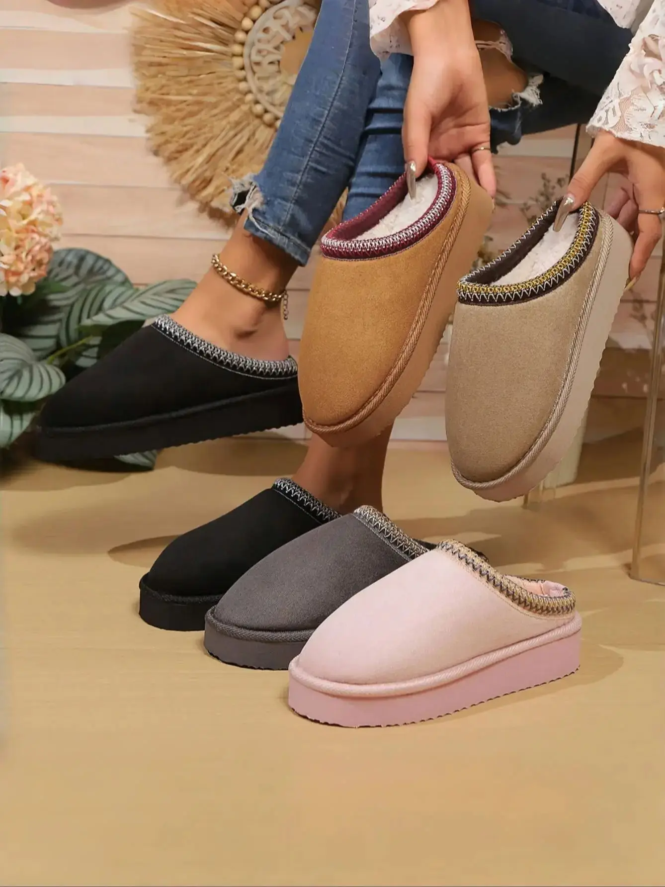 شبشب شتوي مريح للسيدات - نعل ناعم غير قابل للانزلاق، حذاء قصير داخلي دافئ مع بطانة قطيفة #2