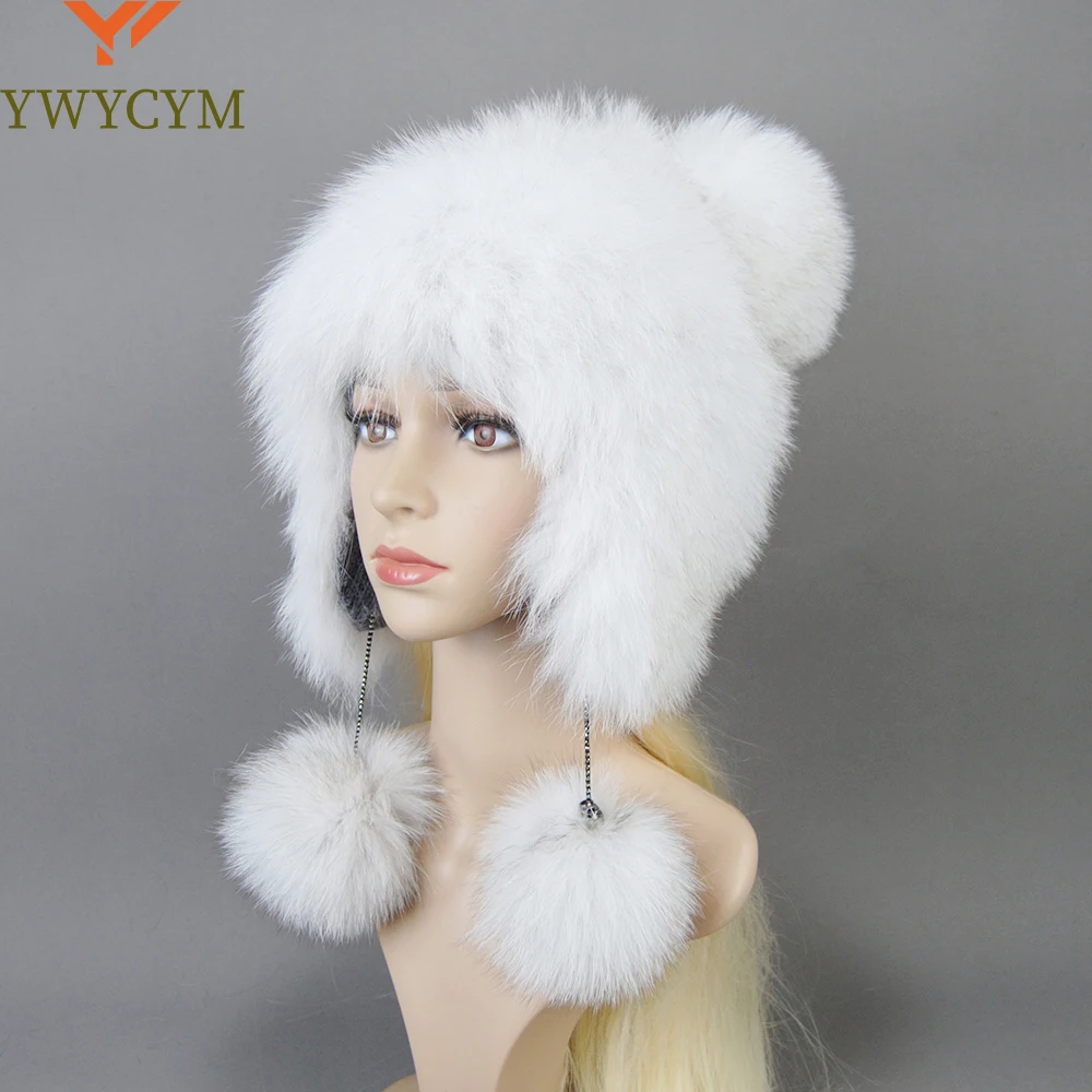 

Hot Sale Luxury Ladies Winter Warm Real Fox Fur Hat hand knit women natural fox fur beanie hat genuine fox fur bomber hat