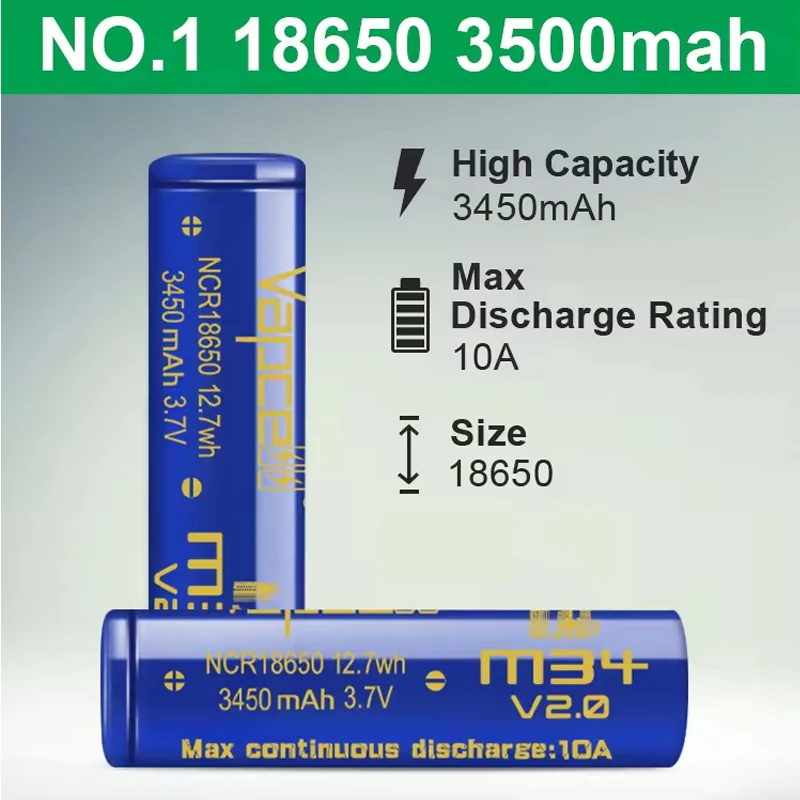 Original Vapcell M34 V2.0 NCR 18650 3450mah Battery 10A  3.7V 16850 Rechargeable Lithium iron Batterise High Quality Cell N0.1