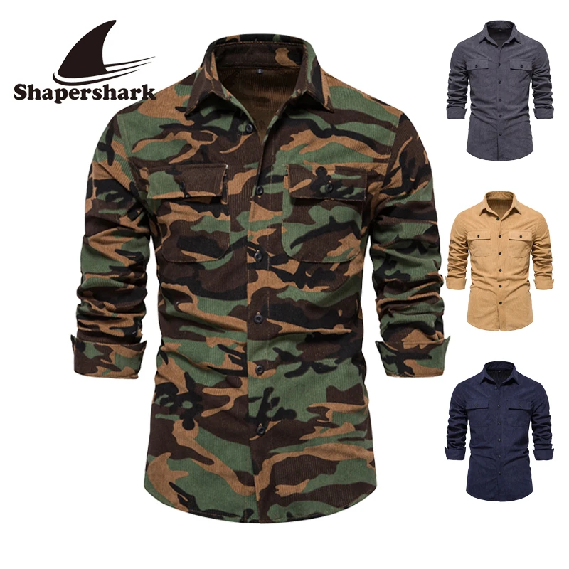 Shapershark Men's Camouflage Shirt Business-Casual Style Corduroy Fabric Comfortable & Breathable Spring/Fall New Arrival