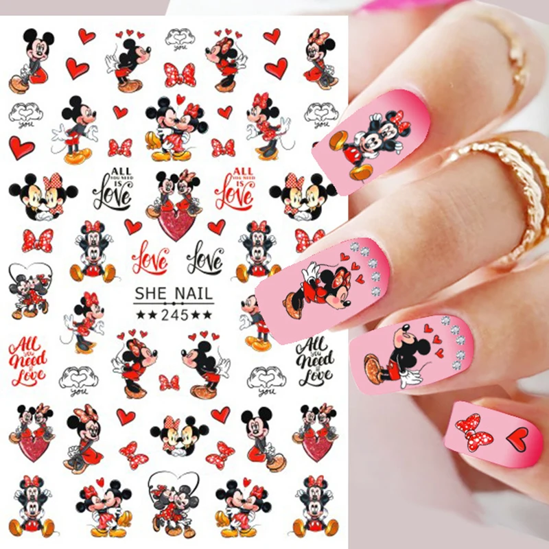 Disney dia dos namorados mickey e minnie desenhos animados adesivos de unhas suprimentos de arte de unhas bonito ponto disney princesa adesivos para unhas