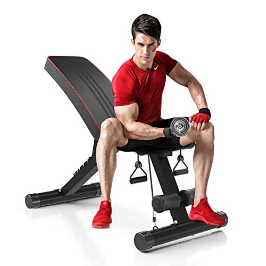 

Home Gym 6-in-1 Adjustable Weight Bench 330lbs Ccity Foldable Incline Decline Flat Dumbbell Sit-up Bench with Elastic Rope for