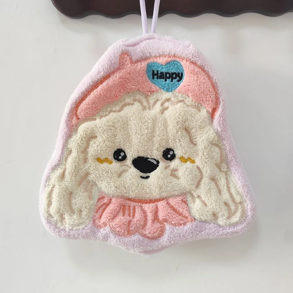 New Coral Fleece Puppy Hand Towel Absorbent Soft Touch Hanging Hand Towel Cartoon Hand Towel Bathroom Use
