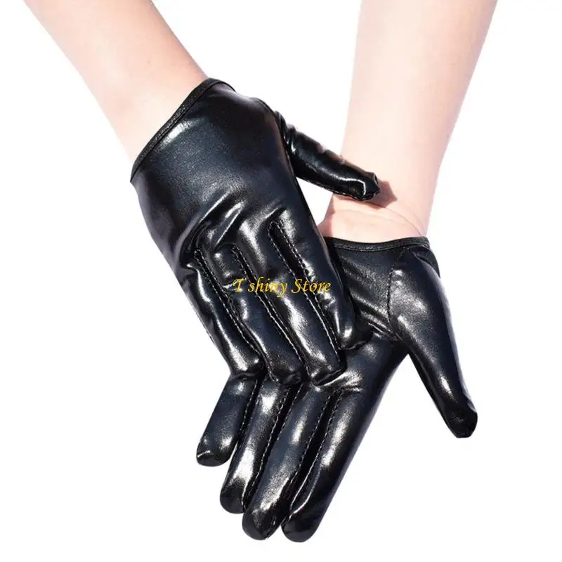 N58F Women Short Gloves Punk Styles Hand Gloves with Glossy Color For Streetwear And Evening Club Wear Theme Event Handwear