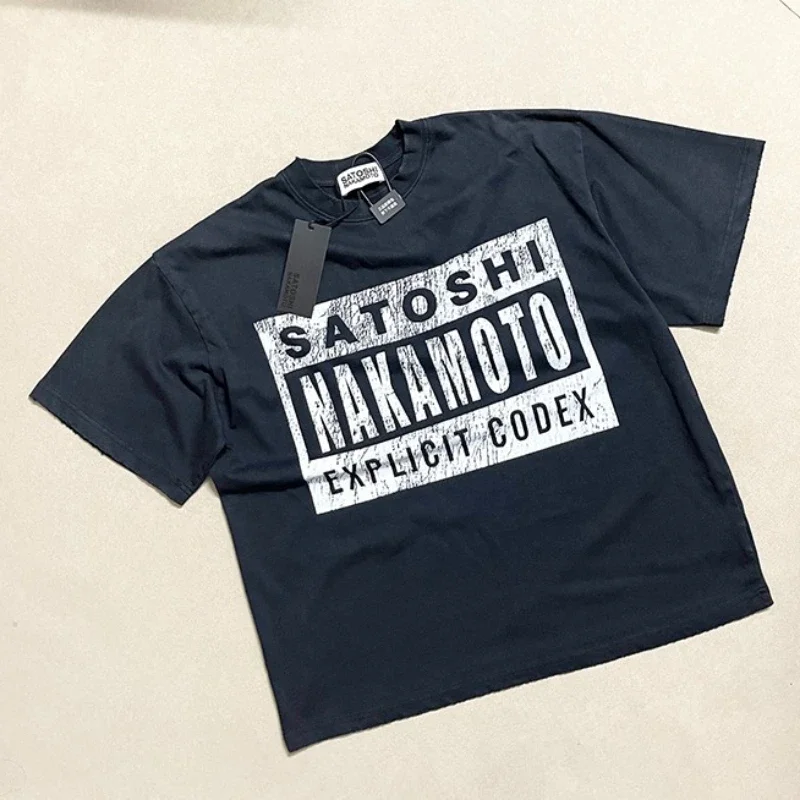 Hole O-Neck T shirt Satoshi Outdoor Street Short Sleeve Men Women Breathable Best Quality Retro Tee