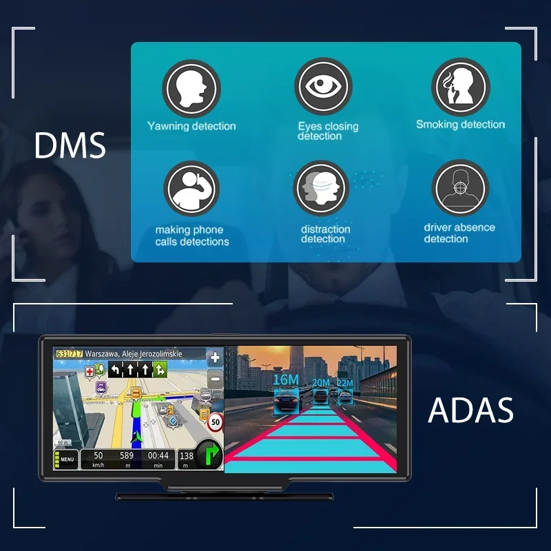 4CHs Registra la telecamera per auto 4g con la navigazione GPS Adas Supporto Android 8.1 Streaming live 4g sul telefono Scheda 512g