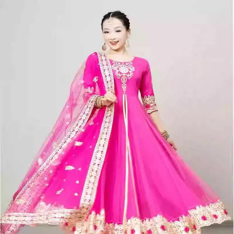 Egzotyczny styl taniec indyjski stroje chińskie styl etniczny moda damska kostium taneczny Kathak Sari sukienka swing