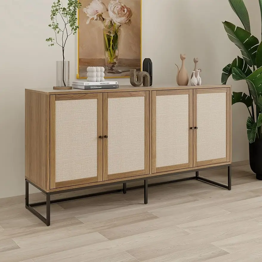 

Modern Sideboard Cabinet, Accent Storage Cabinet with Rattan Doors and Adjustable Shelves,Freestanding Sideboard Storage Cabinet