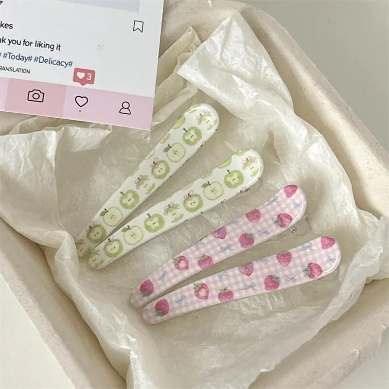 Sweet Cream Strawberry Apple Hair Clips For Girls Cute Fruit Duckbill Clips Summer Bangs Side Hair Pins, Kawaii Hair Accessories