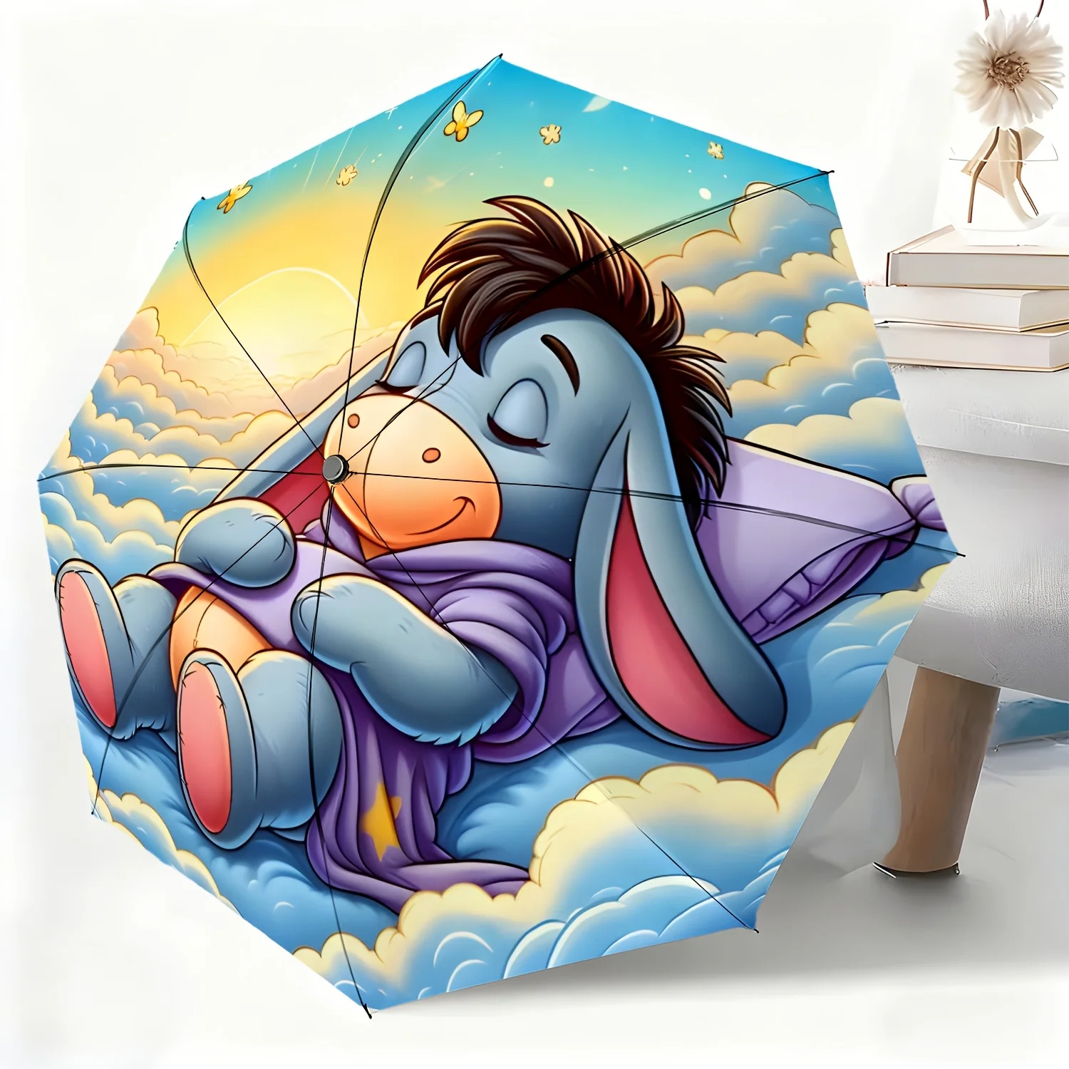

1pc Disney Eeyore Cartoon Character Automatic Umbrella, All-weather Dual-purpose Umbrella Suitable for All Occasions, Portable