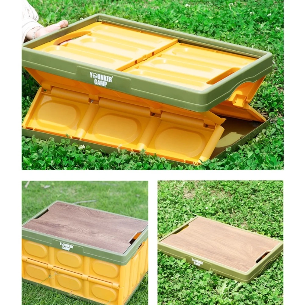 صندوق تخزين قابل للطي 50 لتر/30 لتر للتخييم في الهواء الطلق، منظم قابل للطي وخفيف الوزن بسعة كبيرة مع غطاء خشبي