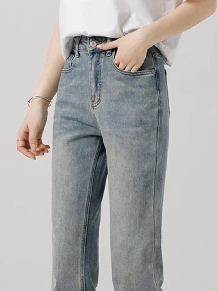 Summer Classic Washed S-XL Chicly Split Jeans donna Basic vita alta Slim Fashion Vintage Simple Full Length Casual Jeans femminili