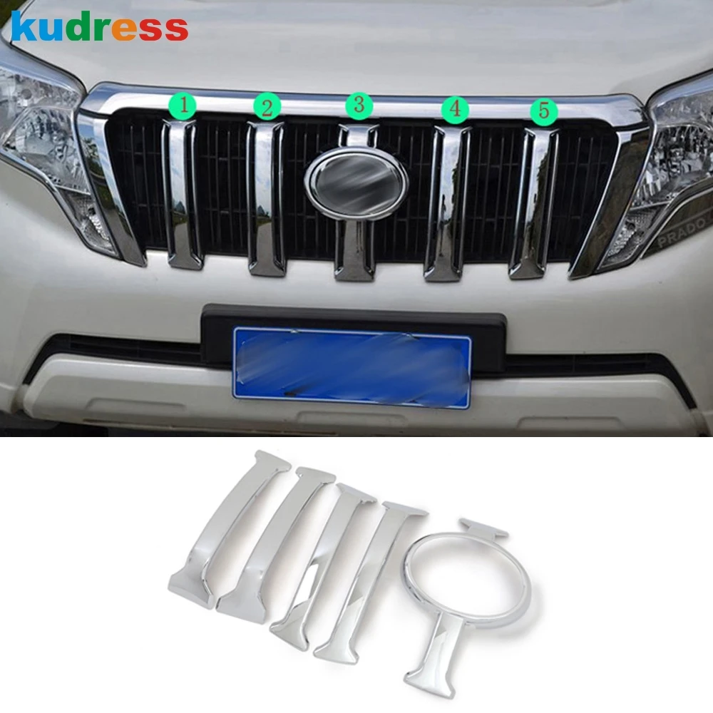 Front Center Grill Grille Cover Trim For Toyota Land Cruiser Prado J150 2014 2015 2016 Chrome Car Racing Grills Molding Strips