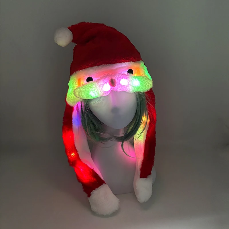 Gorro de Papá Noel de felpa brillante con orejas móviles, gorros bonitos para Cosplay, gorro de Navidad de felpa luminoso para niños, mujeres y niñas, regalo de Navidad
