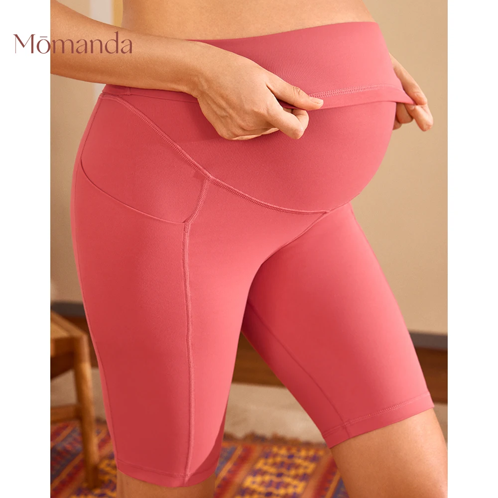 

Maternity Biker Shorts For Pregnant Women Over Belly Yoga Sport Pregnancy Workout Athletic Bike Pants With Pockets Leggings 8"