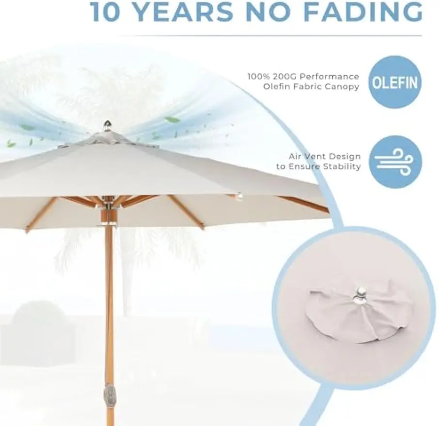 11 FT 10-Year-Non-Fading Patio Umbrella, Outdoor Umbrella with 8 Faux-Wood Grain Aluminum Ribs, Market Umbrella with Pulley Lift