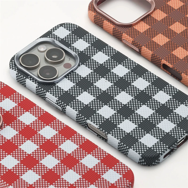 

For iPhone 16 15 14 Pro Max 3D Grid Carbon Fiber Texture MagSafe Phone Case for Iphone 16promax Magnetic Wireless Charging Cover