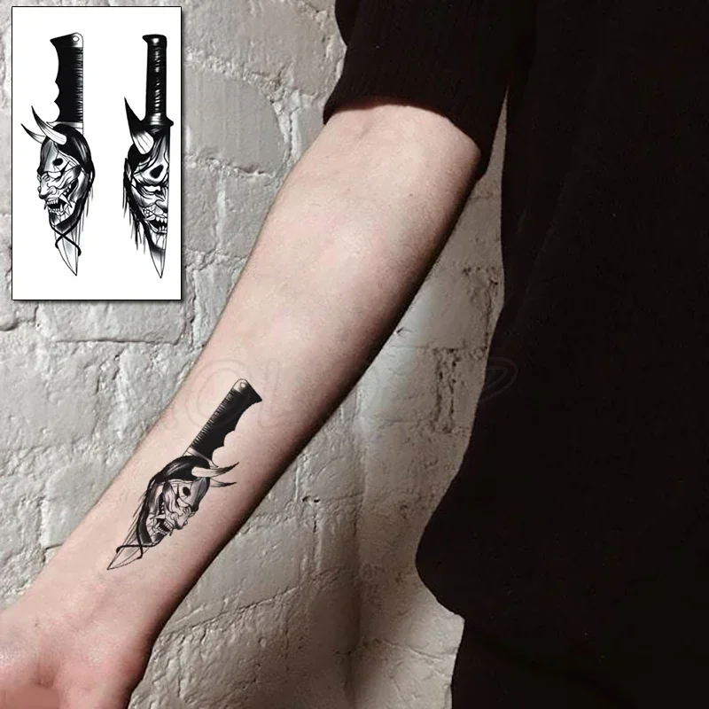 Tattoo Sticker Dagger Knife Prajna Face Element Temporary Fake Tattoos for Women Men Makeup Waterproof Body Art