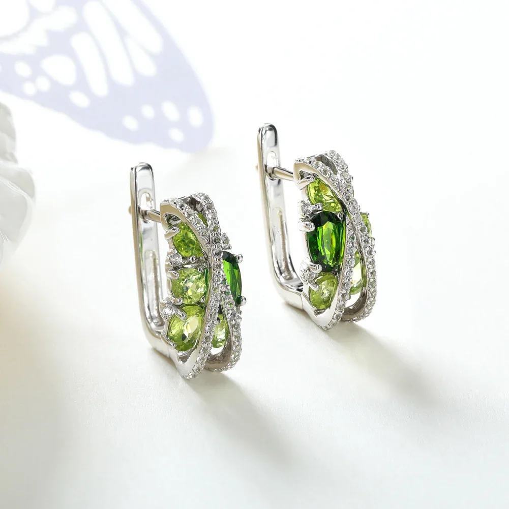 GZ ZONGFA Criss-Cross Clip Earrings for Women Natural Chrome Diopside 3.6ct Gems Trendy Fine Jewelry 100% 925 Sterling Silver image 2