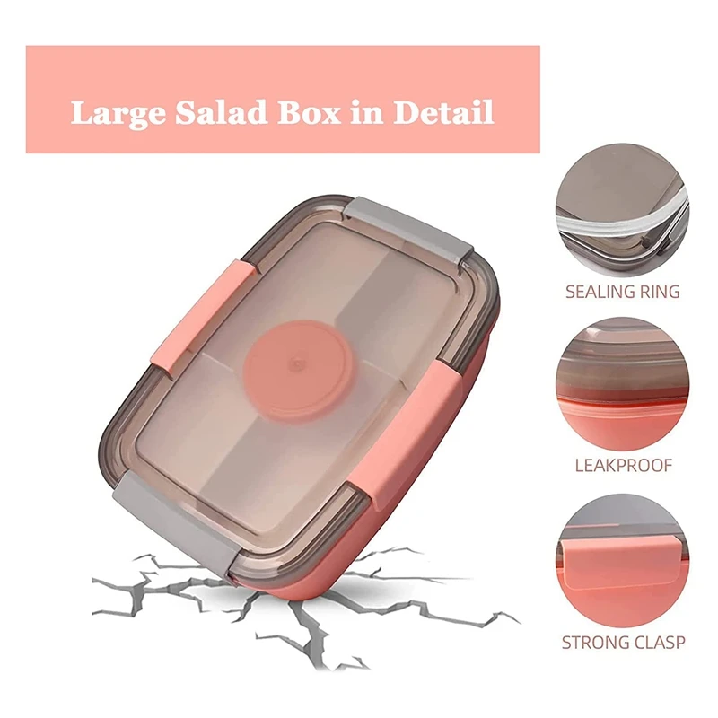 Adult Lunch Box, 2000 Ml, Lunch Box With Compartments, 2-Tier Salad Box To Go, Large, Sustainable, Leak-Proof