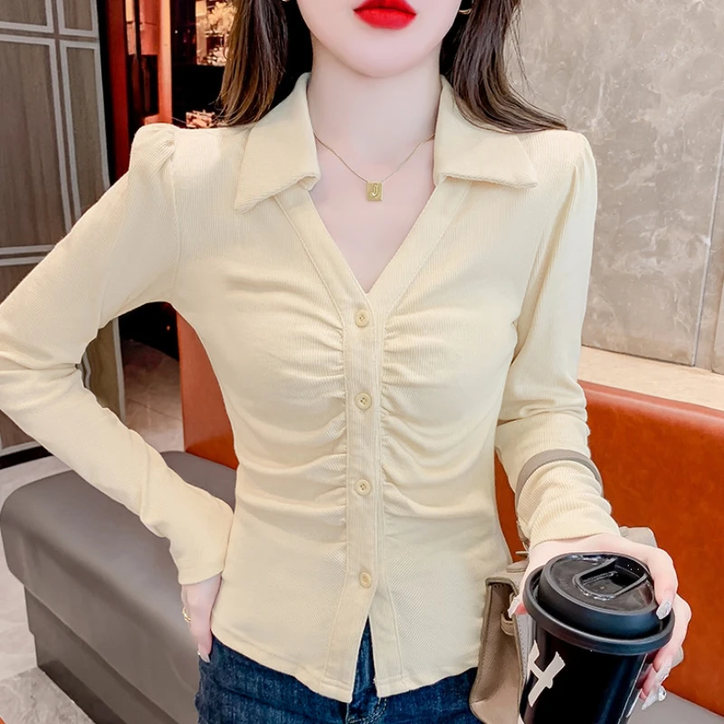 

Ruffled Polo Neck Long Sleeve Tee 2026 Autumn Sweet Spicy Chic Style​