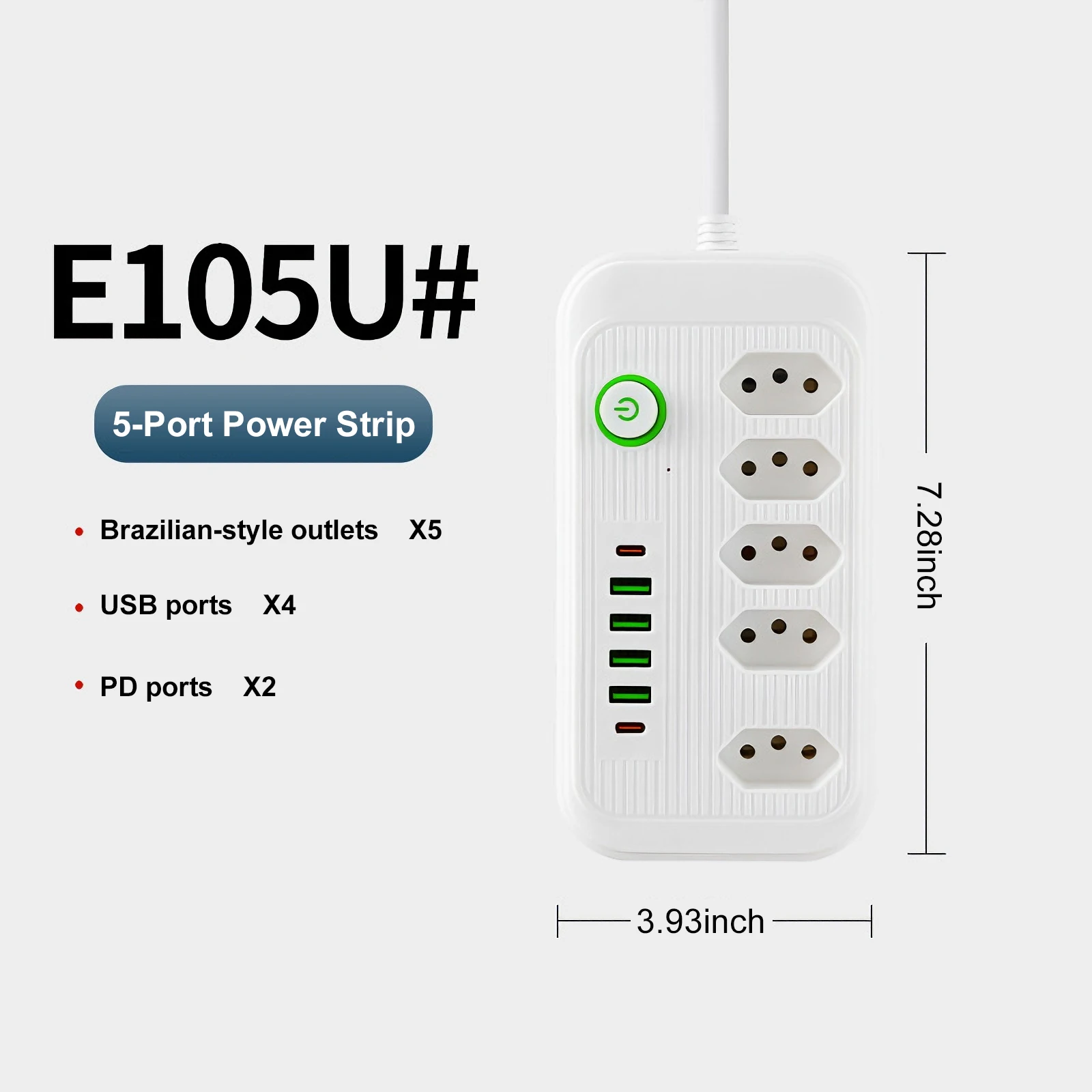 Power Strip 5 Outlets 4 USB 2 PD Charging Ports Power Outlet Electrical Socket for Home Office Travel Dorm Room Essentials