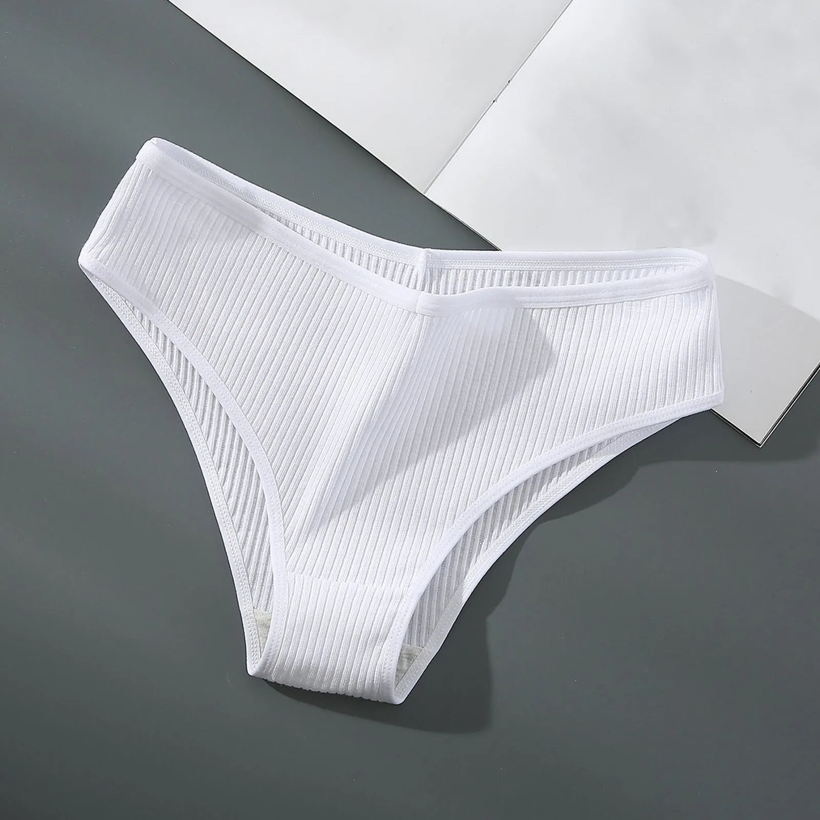 White Ribben Cotton Panties Women's Mid Waist Seamless Solid Color Daily Wear Underpants Female Soft Comfortable 1PC Briefs