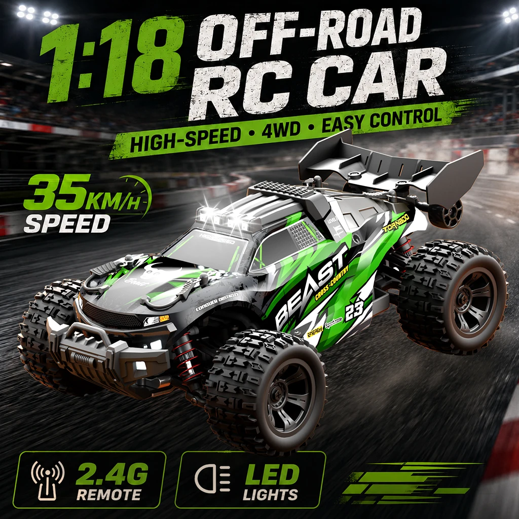 

ZNLYRION 1:18 Scale 4-Wheel Drive RC Off-Road Car 35km/h All Terrain Racing Buggy Metal Bottom Plate Independent Suspension RC Toy For Adults Kids
