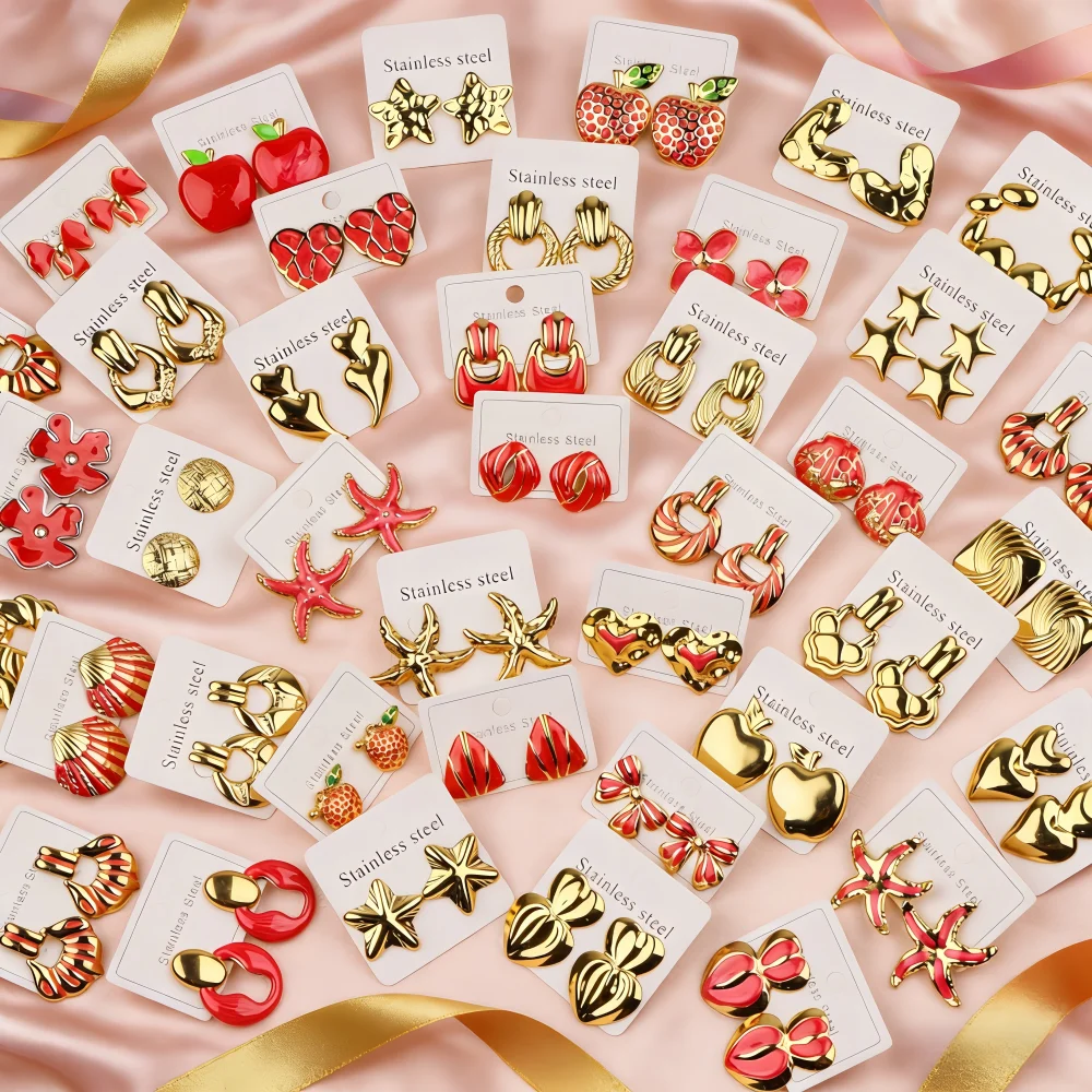 8/10/12Pairs/Lot Fashion Elegant Charm Luxury Flower Geometry Exquisite Multicolor Enamel Earrings For Women Jewelry Party Gifts