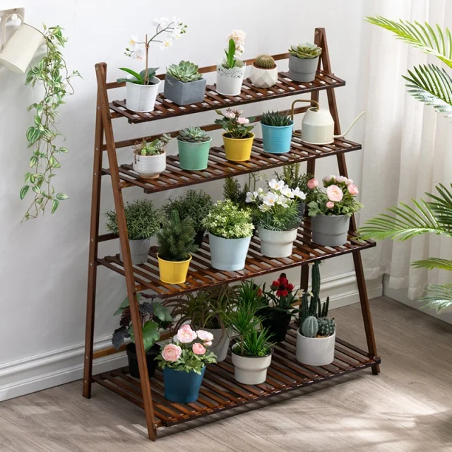 Foldable Wooden Bamboo Plant Stand, Flower Rack, Garden Shelves, 2024 New