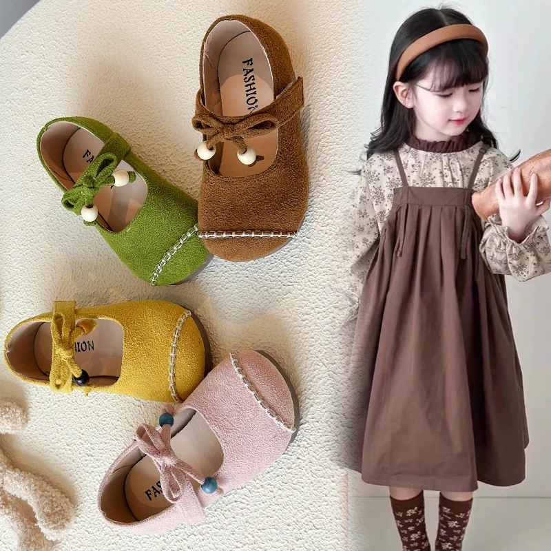 Designer Sandals Kids Shoes for Girls Birkies 2026 Spring Autumn New Model Simple and Versatile Bow Tie Little Leather Shoes